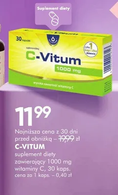 Suplement diety C-VITUM suplement diety zawierający 1000 mg witaminy C, 30 kaps. promocja w Makro