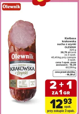 Kiełbasa krakowska sucha z szynki promocja w Carrefour Market