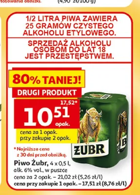 Piwo Żubr 4-pak 500 ml promocja w Auchan