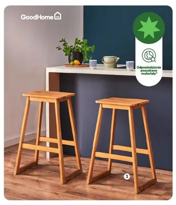 Stołek barowy dębowy Korlan wys. 70 szer. 47 gł. 39,5cm GoodHome promocja w Castorama