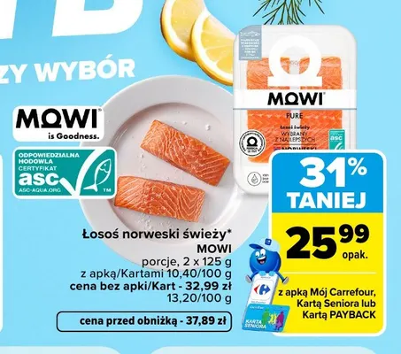 Łosoś norweski świeży MOWI porcje 2-pak promocja w Carrefour