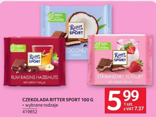 Czekolada Ritter Sport 100 g - wybrane rodzaje promocja w Selgros