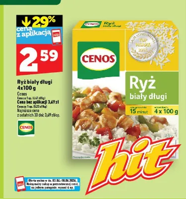 Ryż biały długi Cenos 4-pak 100g promocja w TOPAZ