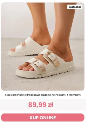 Klapki na płaskiej podeszwie ozdobione paskami z klamrami Renee promocja w Renee
