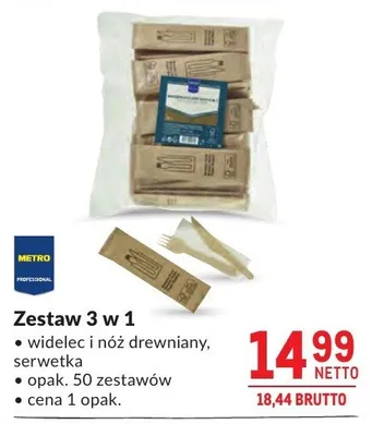 Zestaw 3 w 1 METRO PROFESSIONAL widelec i nóż drewniany, serwetka promocja w Makro