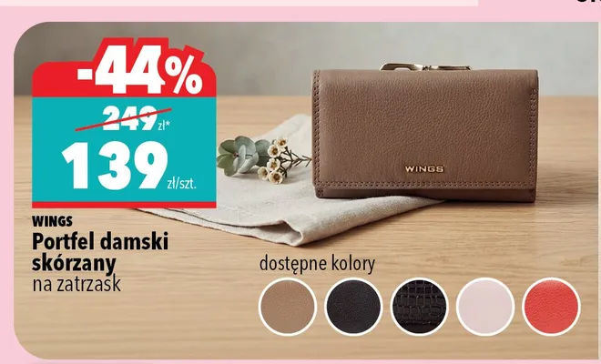 Portfel damski skórzany WINGS na zatrzask promocja w Biedronka Home