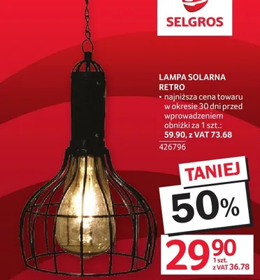 Lampa solarna retro promocja w Selgros