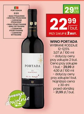 Wino czerwone półsłodkie Portada Medium Sweet promocja w Twój Market