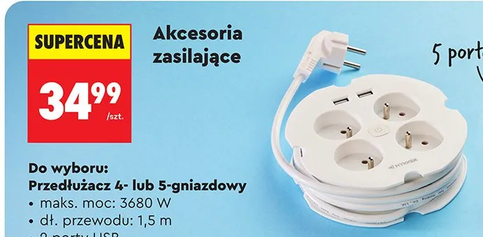Przedłużacz 3 gniazda promocja w Biedronka