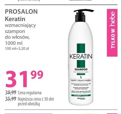 Szampon do włosów wzmacniający PROSALON Keratin promocja w Hebe