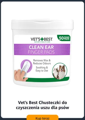 Chusteczki do czyszczenia uszu dla psów Vet's Best Clean Ear Finger Pads promocja w Amazon