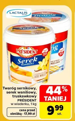 Serek truskawkowy Président w wiaderku promocja w Carrefour Market
