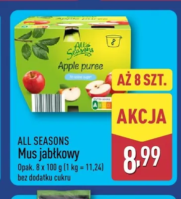 Mus jabłkowy bez dodatku cukru All Seasons 8-pak promocja w Aldi