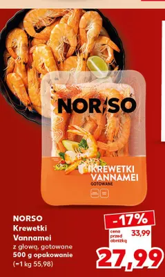 Krewetki Vannamei z głową gotowane Norso promocja w Kaufland