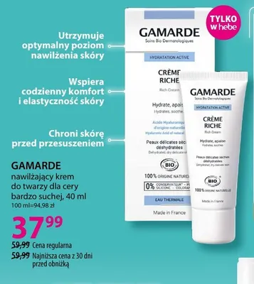 Krem do twarzy nawilżający Gamarde promocja w Hebe