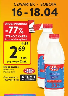Mleko świeże Polskie 3,2% promocja w Intermarche