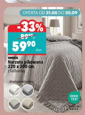 Narzuta pikowana 220x200 cm z falbanką Smukee promocja w Biedronka Home