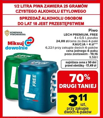 Piwo LECH PREMIUM 4-pak 500ml promocja w Carrefour Market