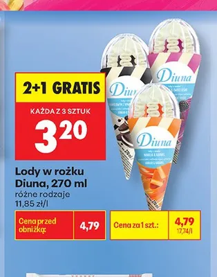 Lody w rożku Diuna truskawka promocja w Biedronka