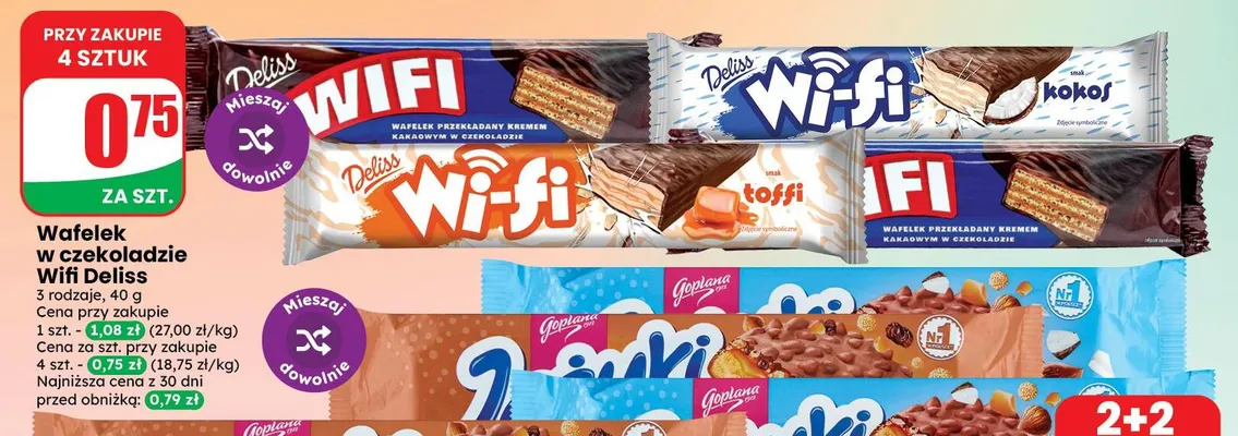 Wafelek w czekoladzie Wifi kokos Deliss promocja w Dino