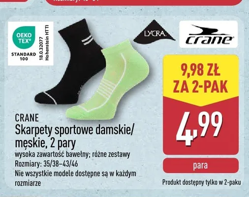 Skarpety sportowe damskie/męskie CRANE 2-pak promocja w Aldi