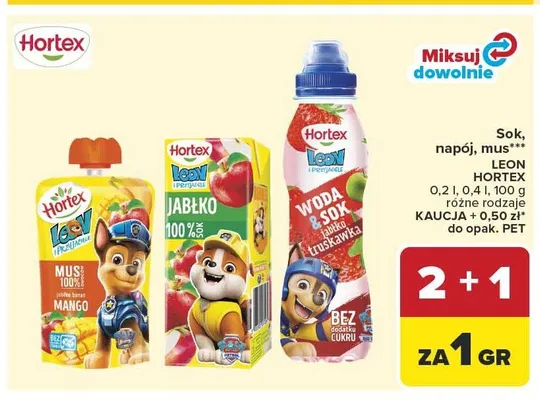 Sok Leon Hortex jabłko 100% promocja w Carrefour