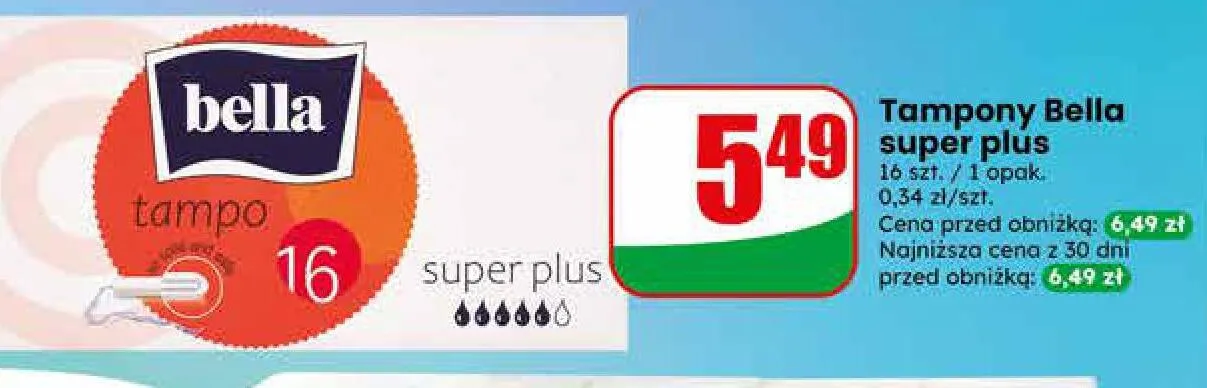 Tampony Bella super plus promocja w Dino