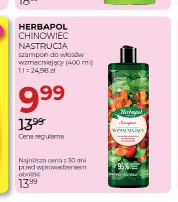 Szampon do włosów wzmacniający Herbapol Chinowiec Nasturcja promocja w Drogerie Jawa