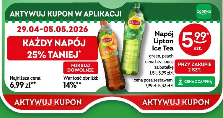 Napój lipton ice tea green peach promocja w Żabka
