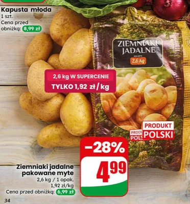 Ziemniaki jadalne pakowane myte promocja w Dino