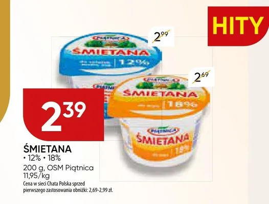 Śmietana 12%, 18% promocja w Chata Polska
