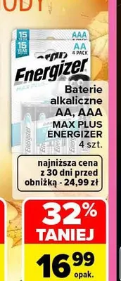 Baterie alkaliczne Aa Max Plus Energizer promocja w Carrefour