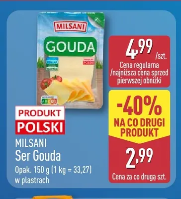 Ser gouda w plastrach Milsani promocja w Aldi