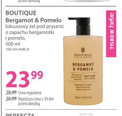 Luksusowy żel pod prysznic o zapachu bergamotki i pomelo BOUTIQUE Bergamot & Pomelo promocja w Hebe