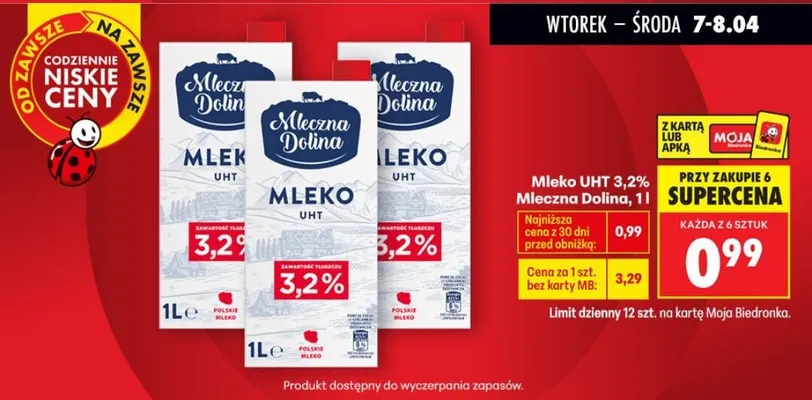 Mleko UHT 3,2% promocja w Biedronka