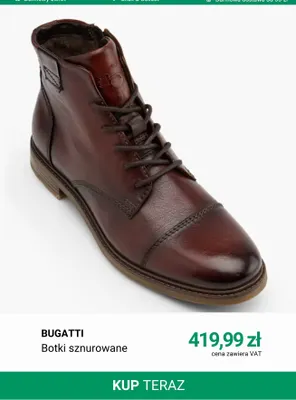 Botki sznurowane Bugatti promocja w Deichmann