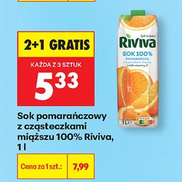 Sok 100% pomarańczowy z cząsteczkami miąższu 2+1 GRATIS promocja w Biedronka