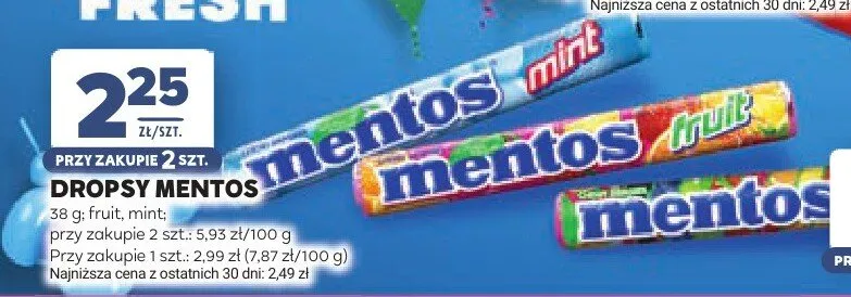 Dropsy Mentos mint promocja w Stokrotka