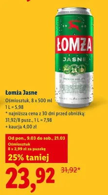 Piwo Łomża Jasne 8x500 ml promocja w Lidl