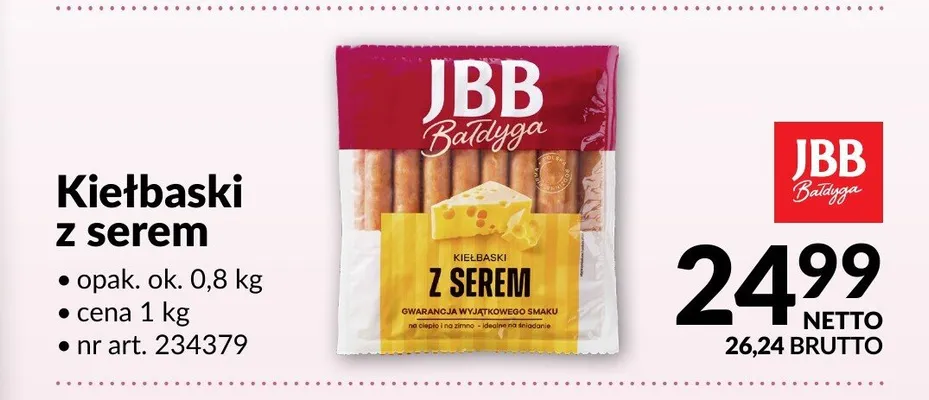 Kiełbaski z serem JBB Bałdyga promocja w Makro