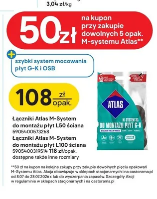 Łączniki Atlas M-System do montażu płyt L50 ściana promocja w Castorama