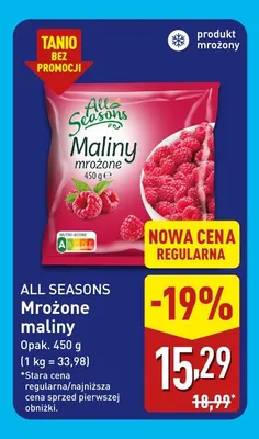 Mrożone maliny All Seasons promocja w Aldi