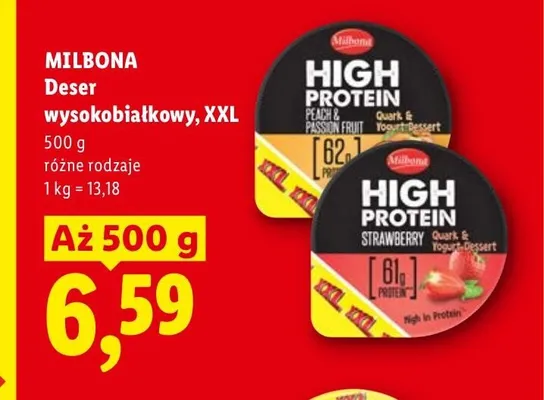 Deser wysokobiałkowy Milbona High Protein truskawka XXL promocja w Lidl