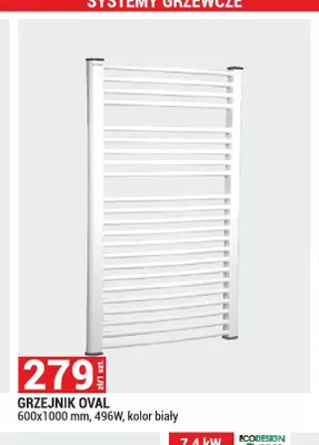 Grzejnik Oval 600x1000mm 496W kolor biały promocja w Merkury Market