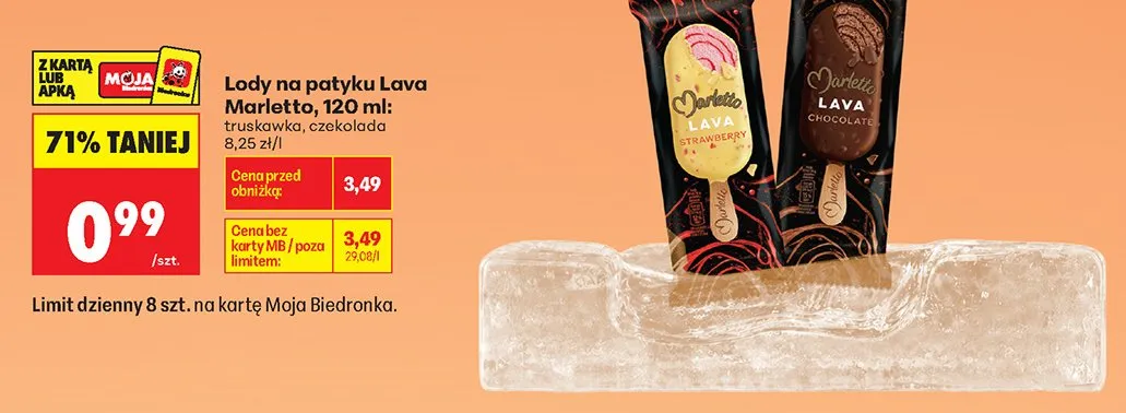 Lody na patyku Lava Marletto czekolada promocja w Biedronka