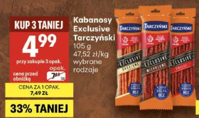 Kabanosy Exclusive wieprzowe Tarczyński promocja w Delikatesy Centrum