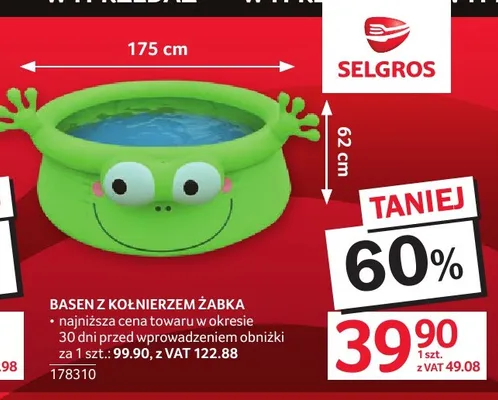 Basen z kołnierzem Żabka 175 cm promocja w Selgros