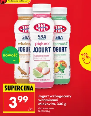Jogurt pitny SBA witalność z cynamonem Mlekovita promocja w Biedronka