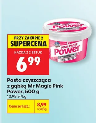 Pasta czyszcząca z gąbką Mr Magic Pink Power promocja w Biedronka