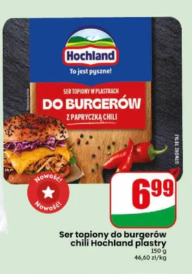 Ser topiony do burgerów z papryczką chili Hochland plastry promocja w Dino